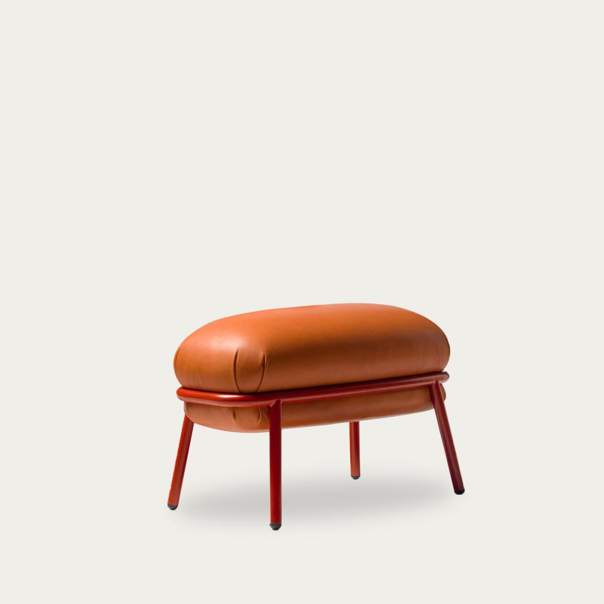 Cognac Leather Grasso Footstool – image 1