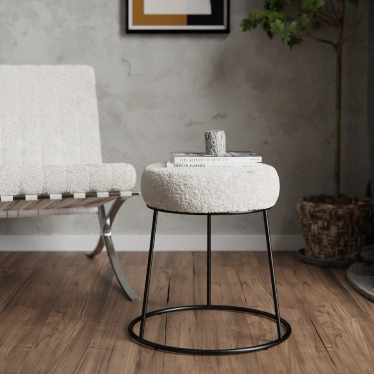 Austen Low Stool, Ivory White Boucle & Black – image 2