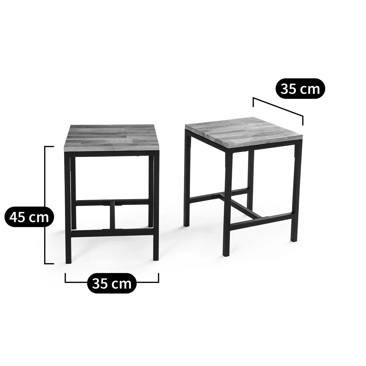 Set of 2 Hiba Solid Oak & Steel Stools – image 4