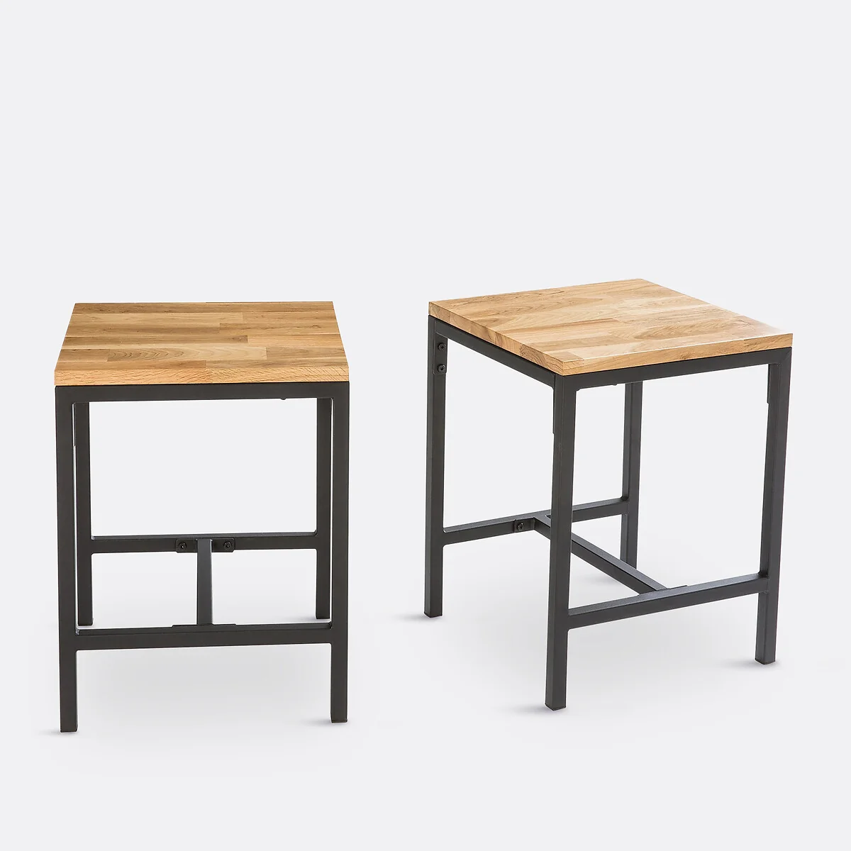 Set of 2 Hiba Stools in Solid Oak and Steel – image 2