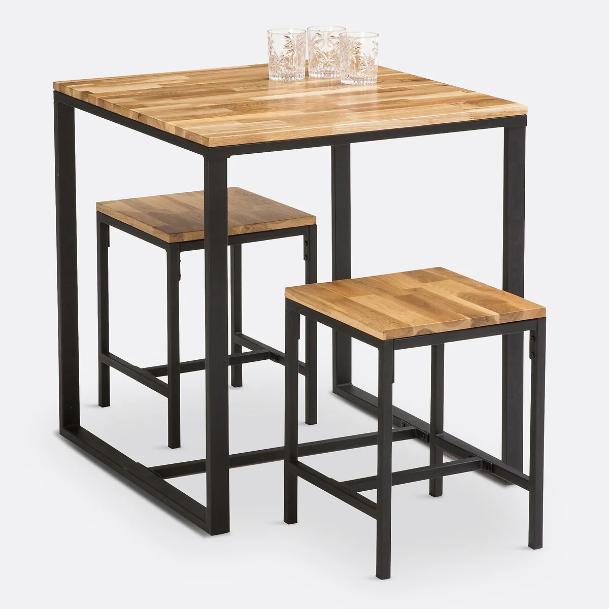 Set of 2 Hiba Stools in Solid Oak and Steel – image 4