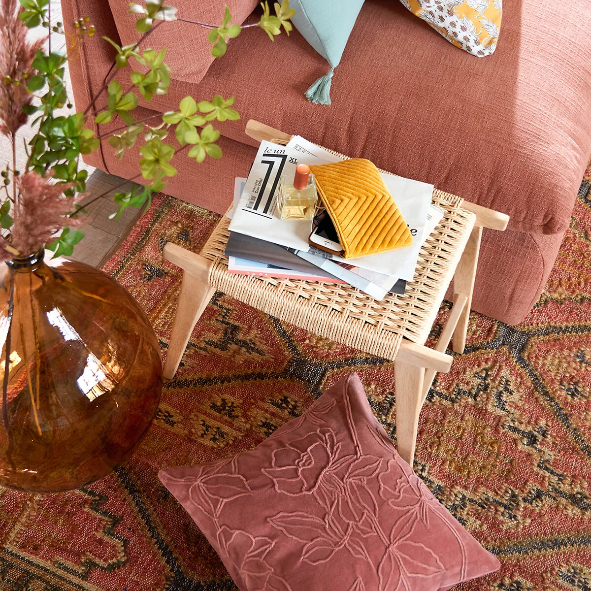 Kioto Oak & Woven Braided Stool – image 2