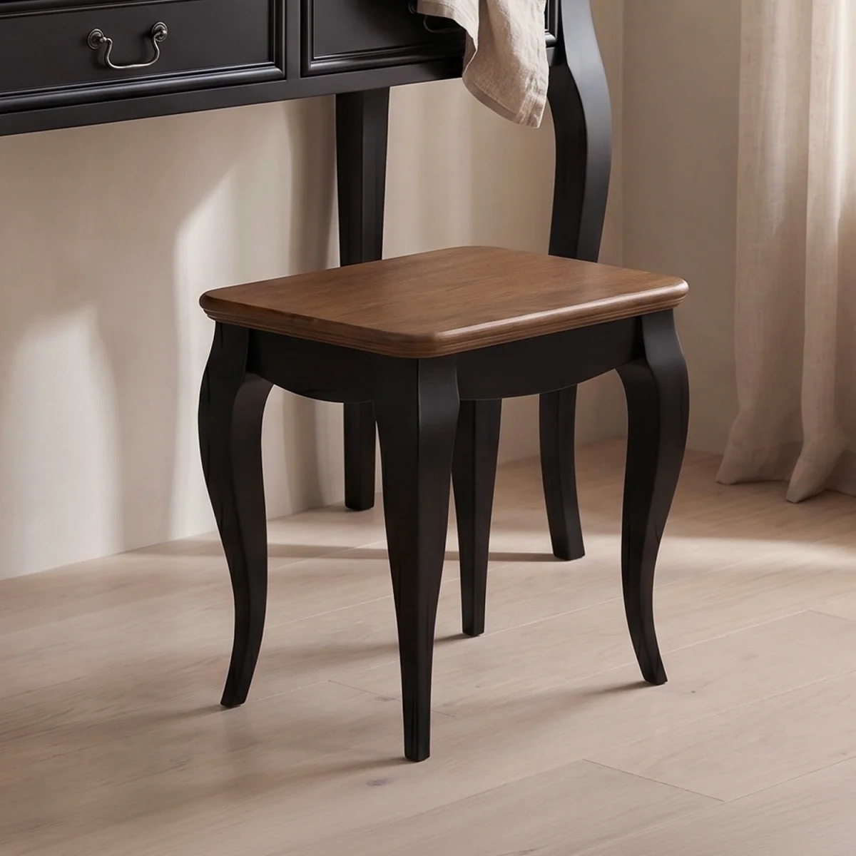 Chateau Noir Oak and Black Painted Dressing Table Stool – image 2