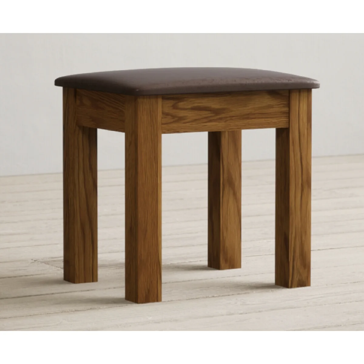Harrogate Rustic Solid Oak And Leather Dressing Table Stool – image 4