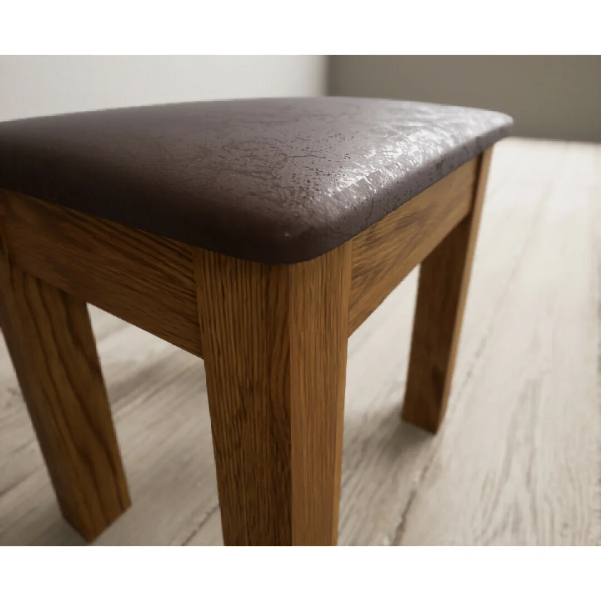 Harrogate Rustic Solid Oak And Leather Dressing Table Stool – image 5