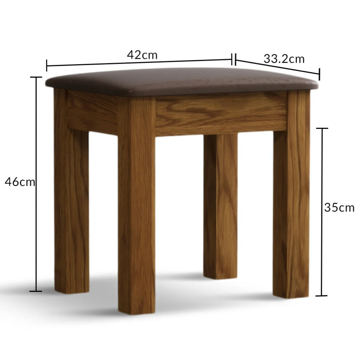 Harrogate Rustic Solid Oak And Leather Dressing Table Stool – image 8