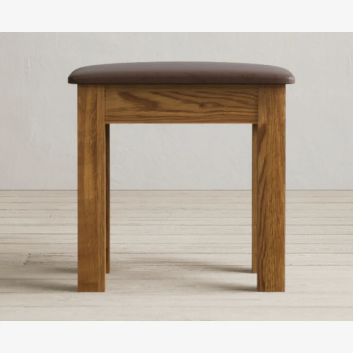 Harrogate Rustic Solid Oak And Leather Dressing Table Stool – image 1