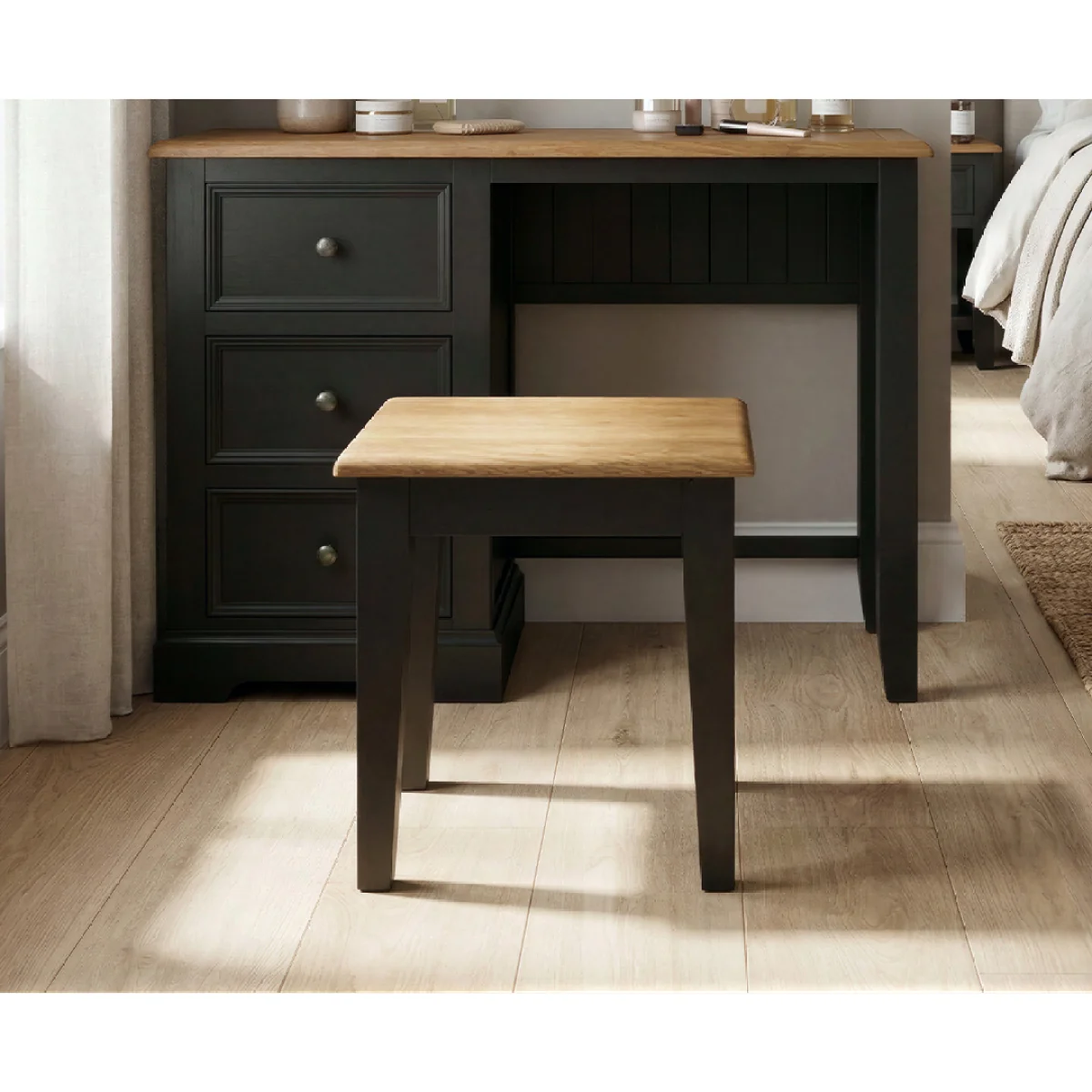 Charlton Oak and Black Painted Dressing Table Stool – image 3