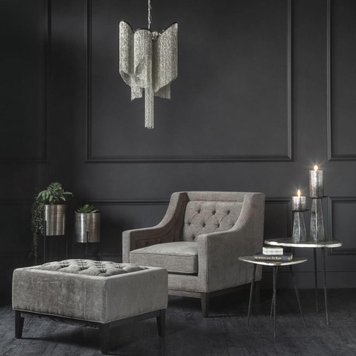 Libra Midnight Mayfair Collection - Theodore Buttoned Stool in Warm Grey – image 6