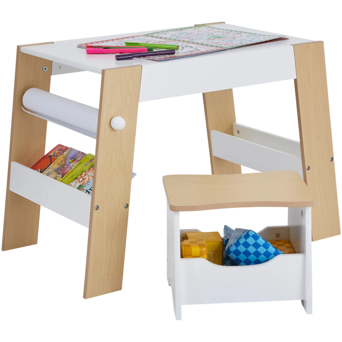 Kids Play Table and Stool Set - White and Pine – image 3