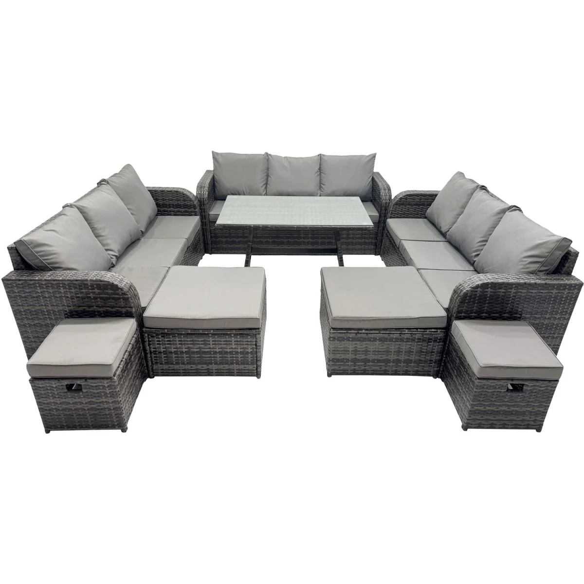 Fimous Garden Rattan Outdoor Furniture Set 13-Seater with 3-Seater Sofa and Stools Dark Grey Mixed - Dark Grey Mixed – image 5