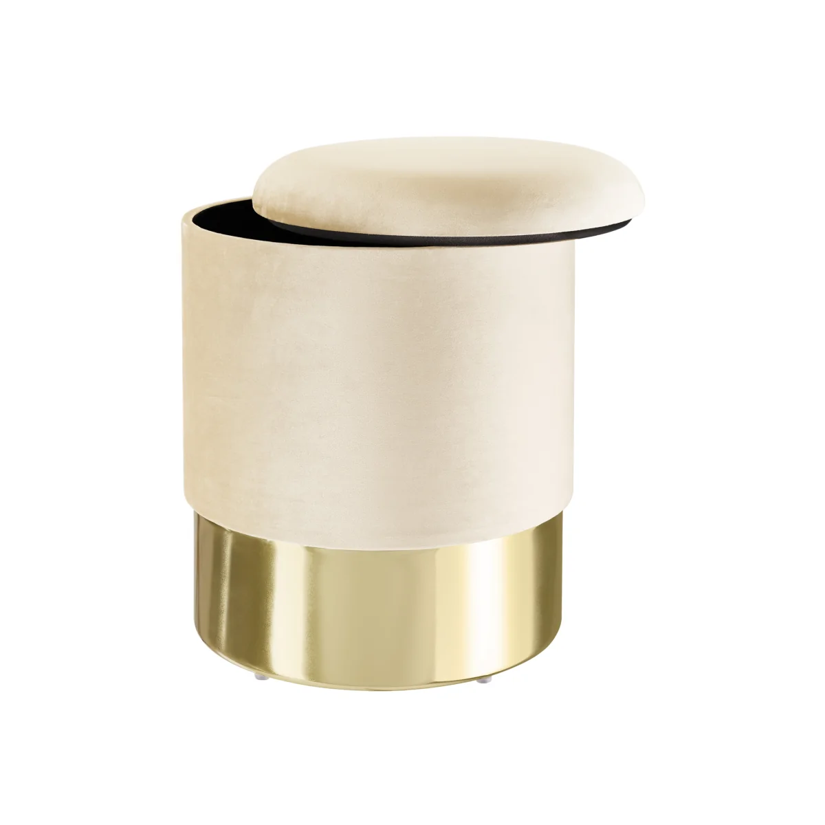 Sarina Padded Stool with Velvet Look and Large Storage Space - Cream
