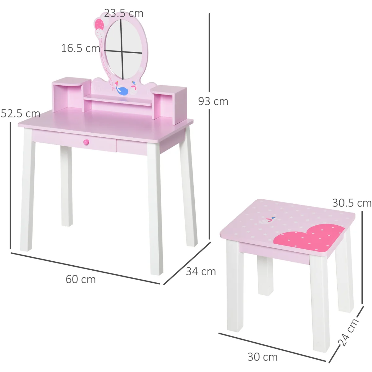 Kids Wooden Dressing Table And Stool  - Pink – image 4