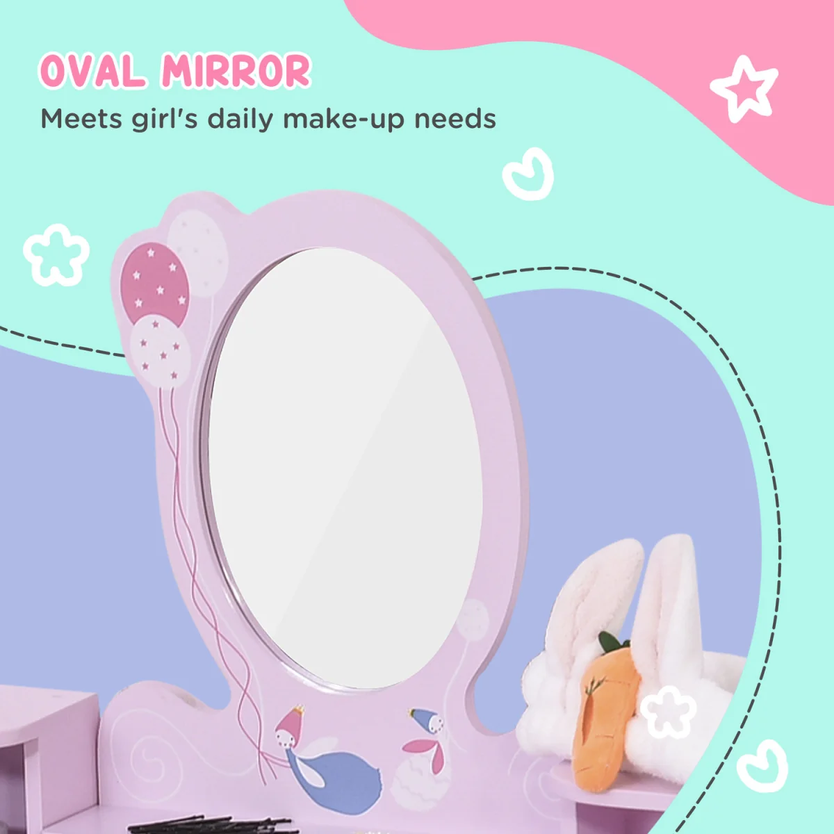 Kids Wooden Dressing Table And Stool  - Pink – image 5