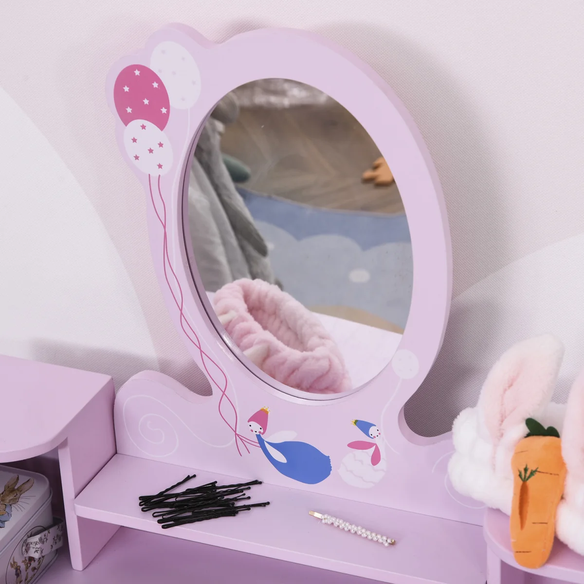 Kids Wooden Dressing Table And Stool  - Pink – image 9