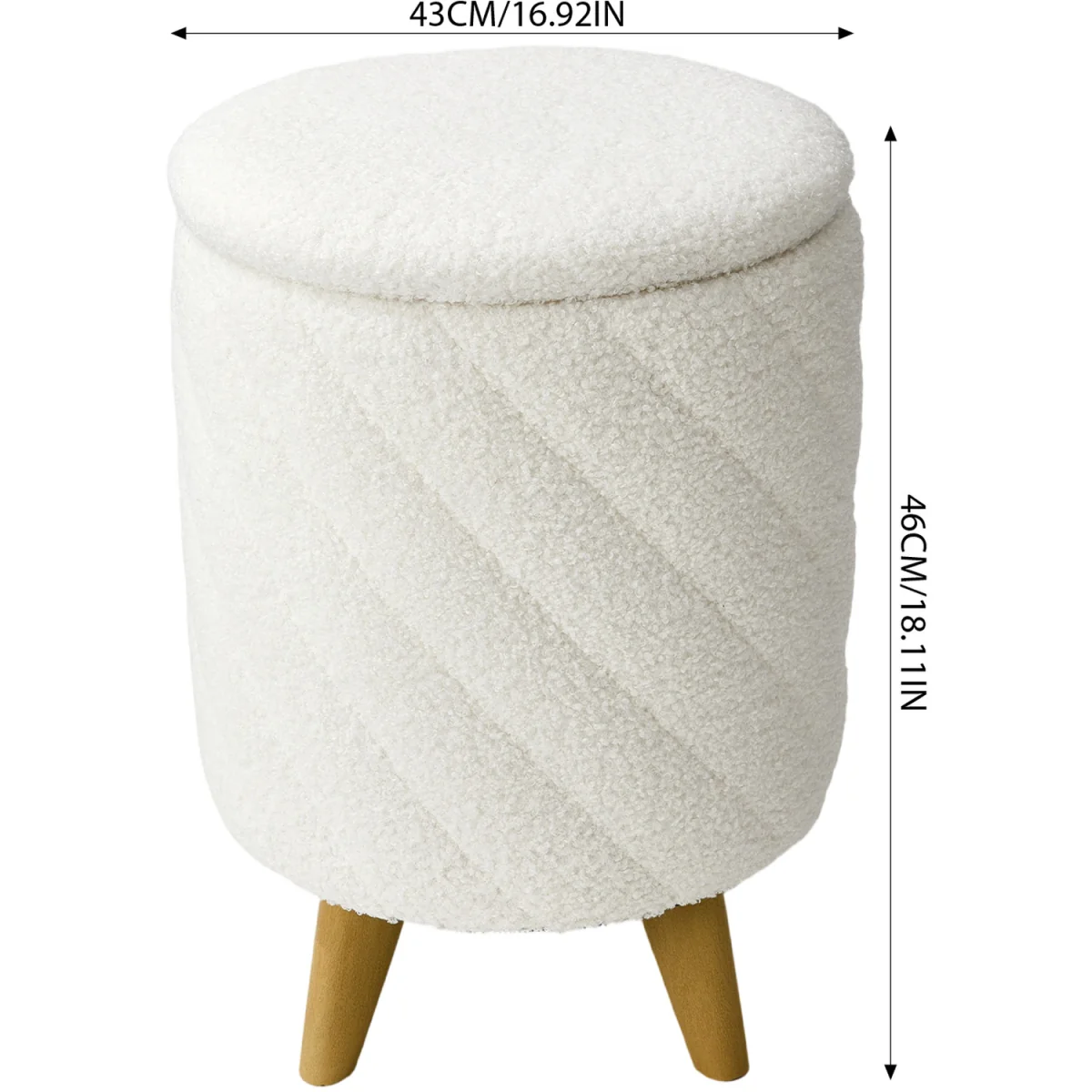 Modern Round Upholstered Storage Ottoman Stool - White – image 2
