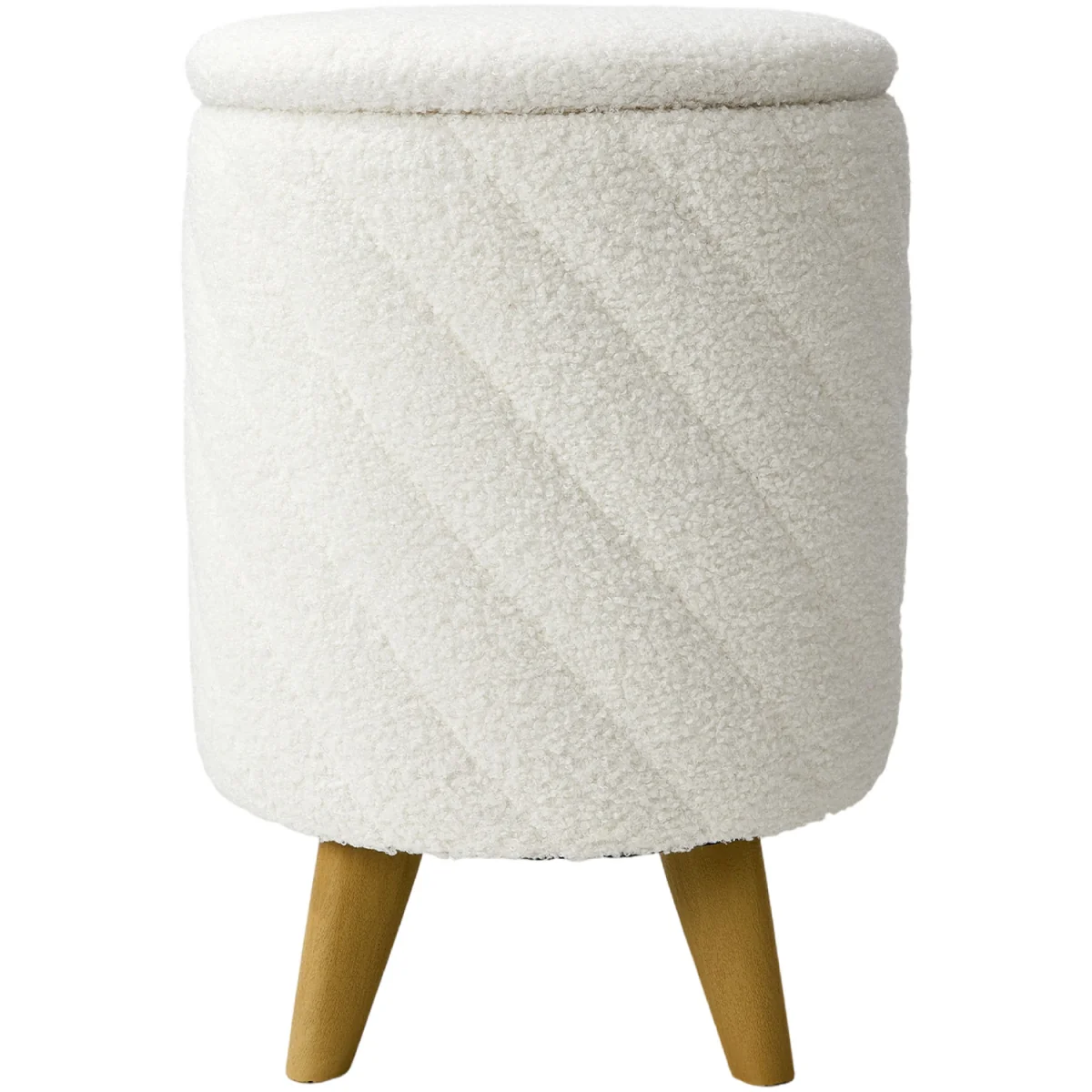 Modern Round Upholstered Storage Ottoman Stool - White – image 3