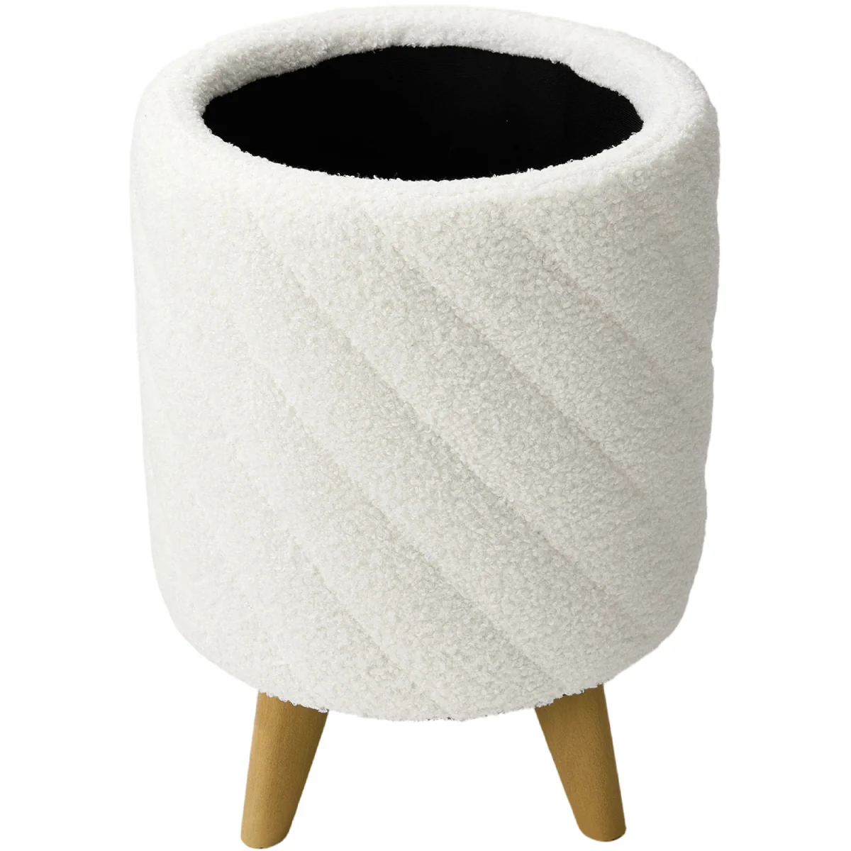 Modern Round Upholstered Storage Ottoman Stool - White – image 4