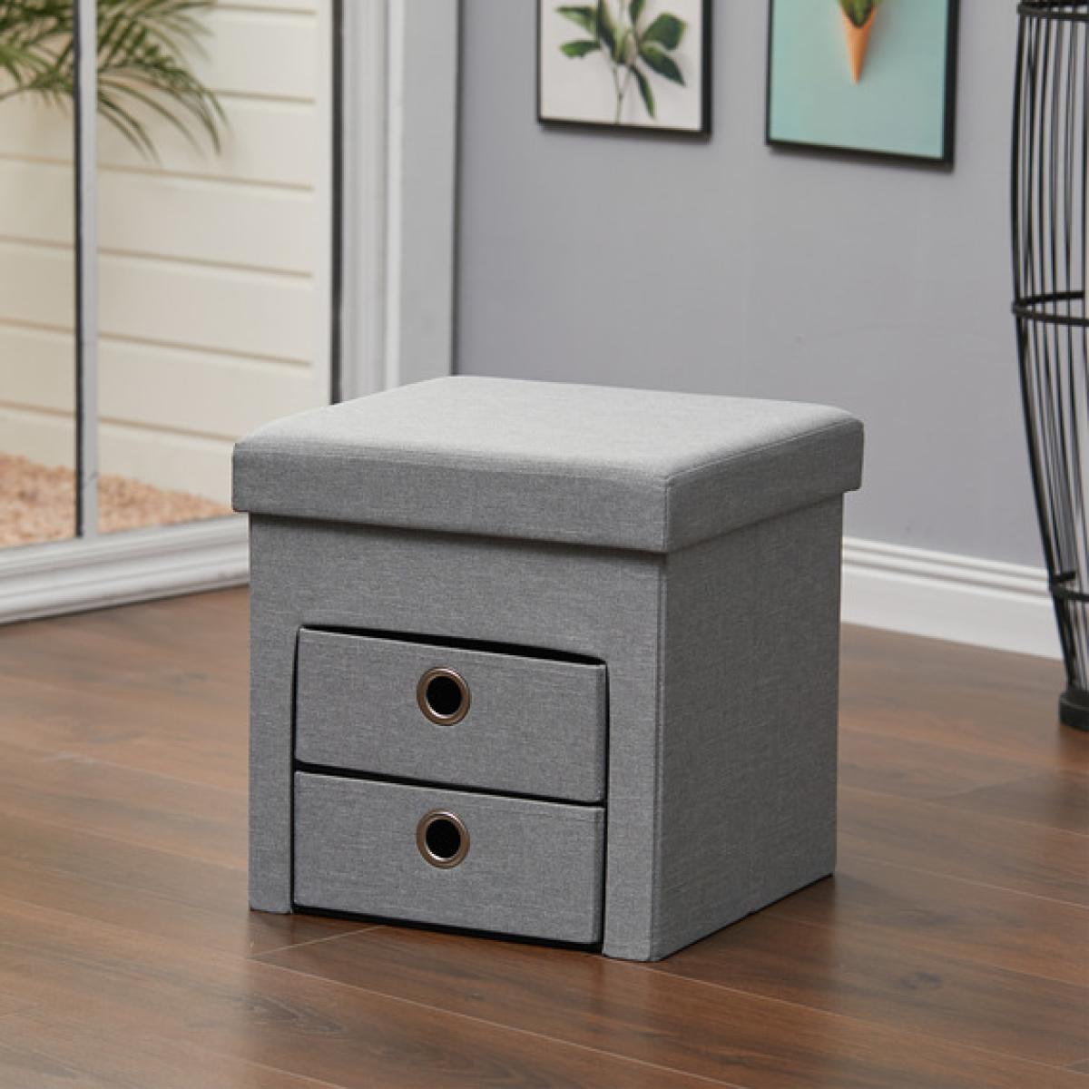 Folding Storage Ottoman Seat Stool Storage Boxes HomeChair Footstool with Drawer - Grey / 4.6kg / 38cm