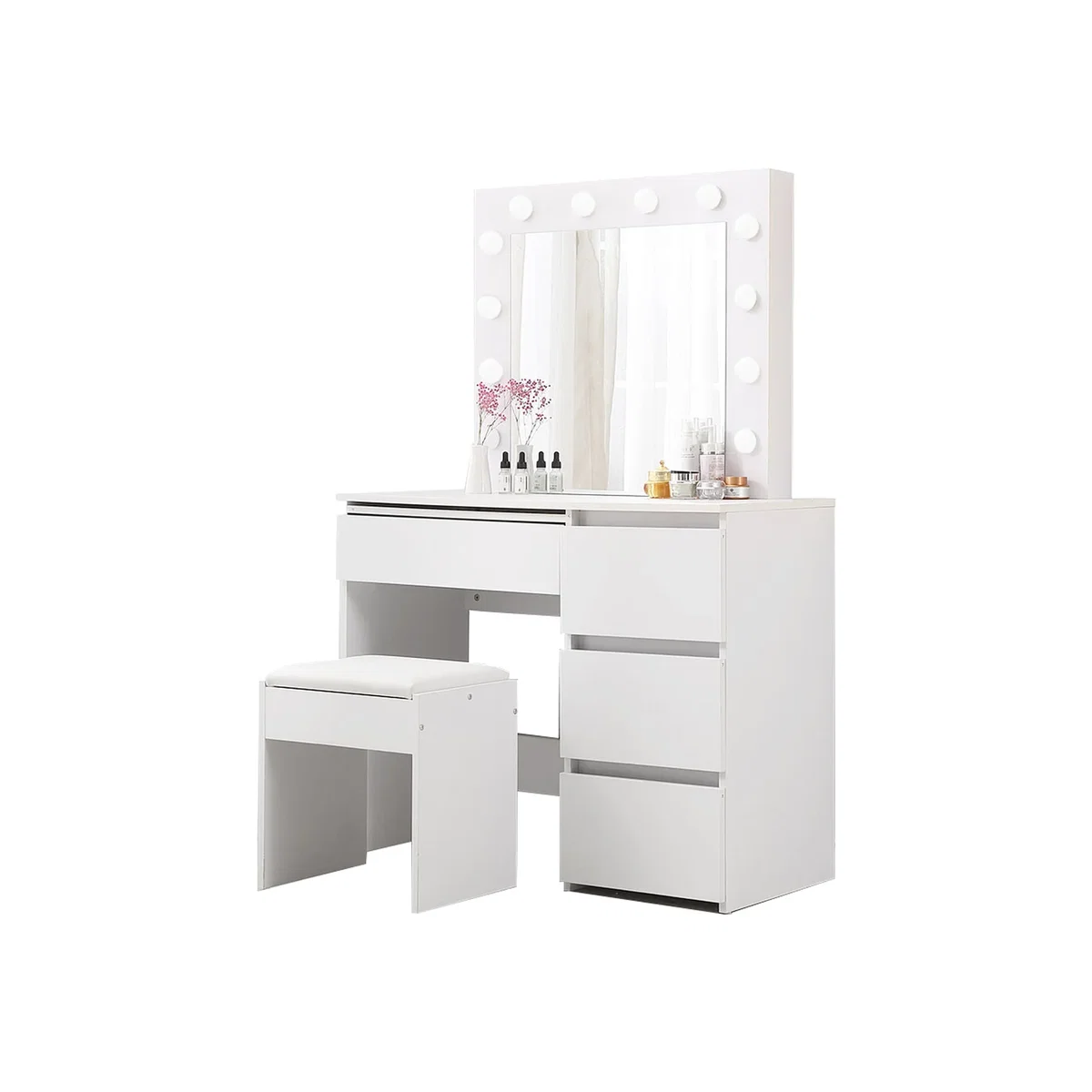 Dressing Table Stool Set with 12 LED Light - White – image 1