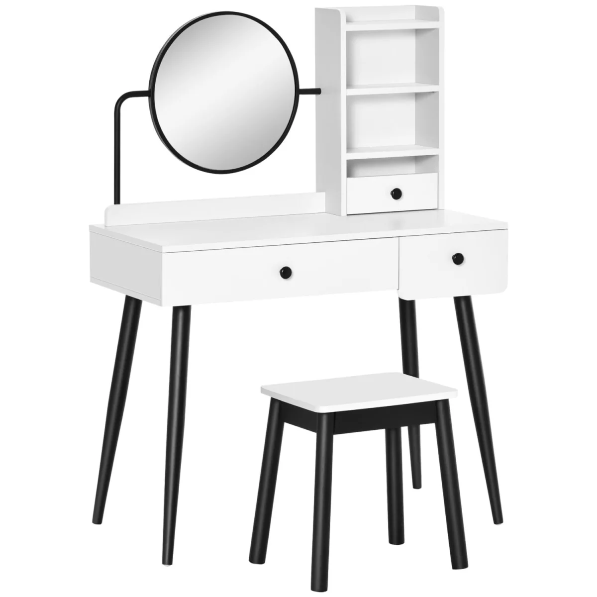 Viro White Dressing Table and Stool Set with 3 Drawers and Open Shelving – image 2