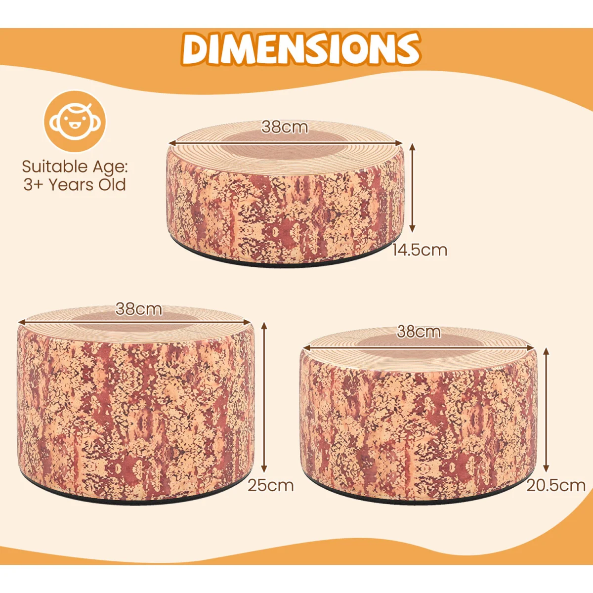 3 Piece Tree Stump Stool Set - Natural – image 2