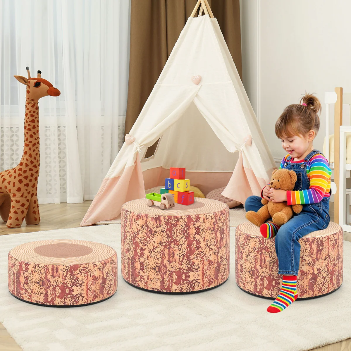3 Piece Tree Stump Stool Set - Natural – image 9