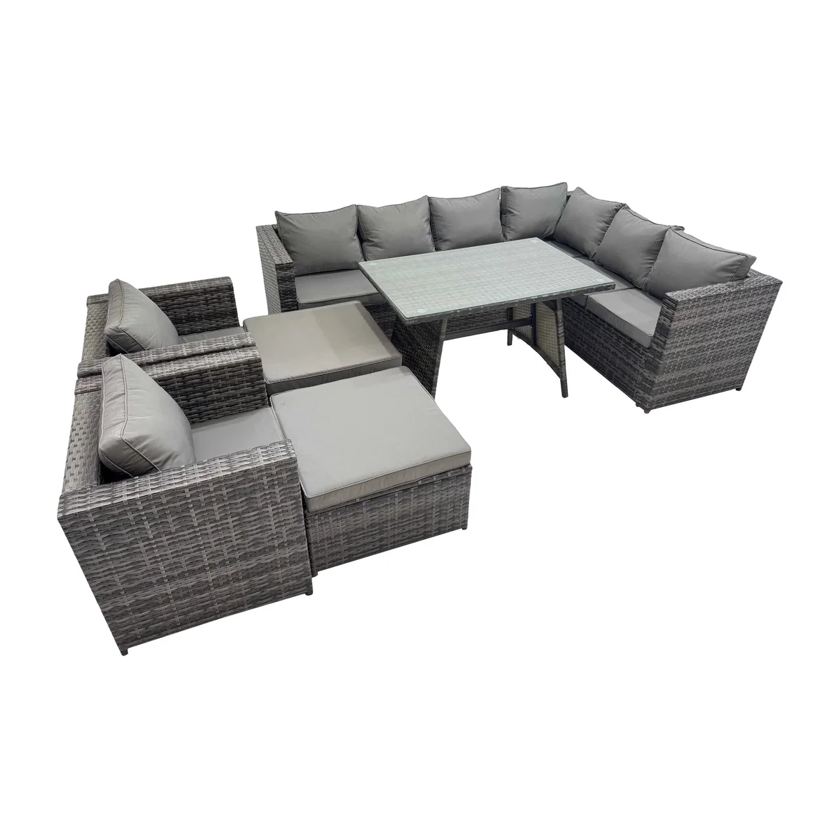 Fimous Dark Grey PE Rattan Garden Furniture Set with Dining Table and 2 Stools. - Dark grey mixed PE Rattan – image 1