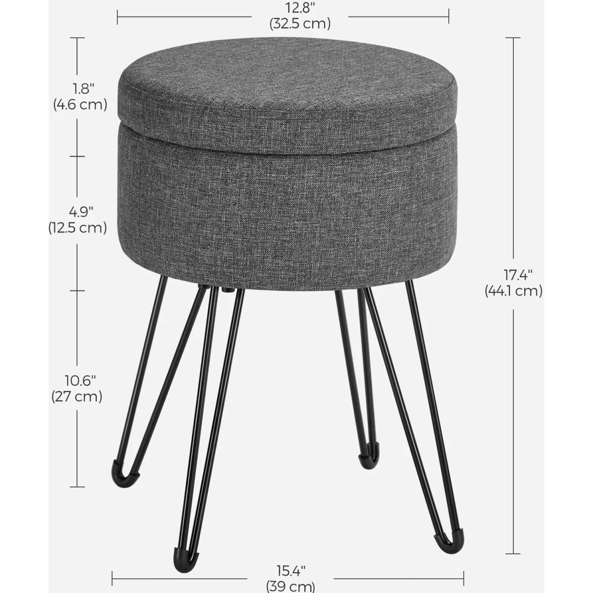 Ottoman Storage Box, Round Vanity Stool with Storage - Dark Grey – image 6