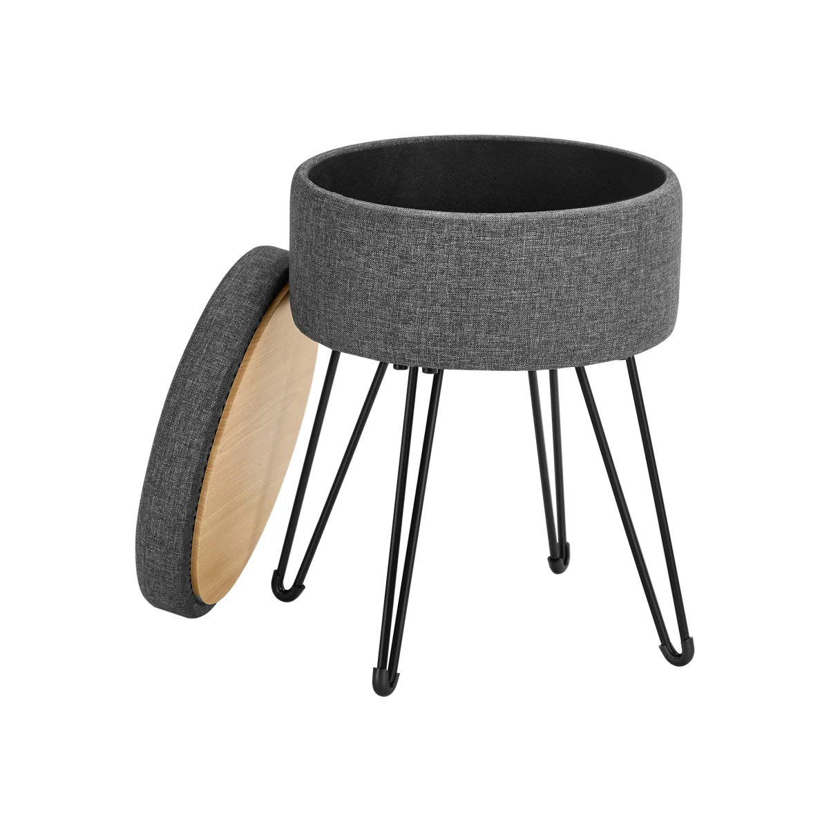 Ottoman Storage Box, Round Vanity Stool with Storage - Dark Grey – image 1