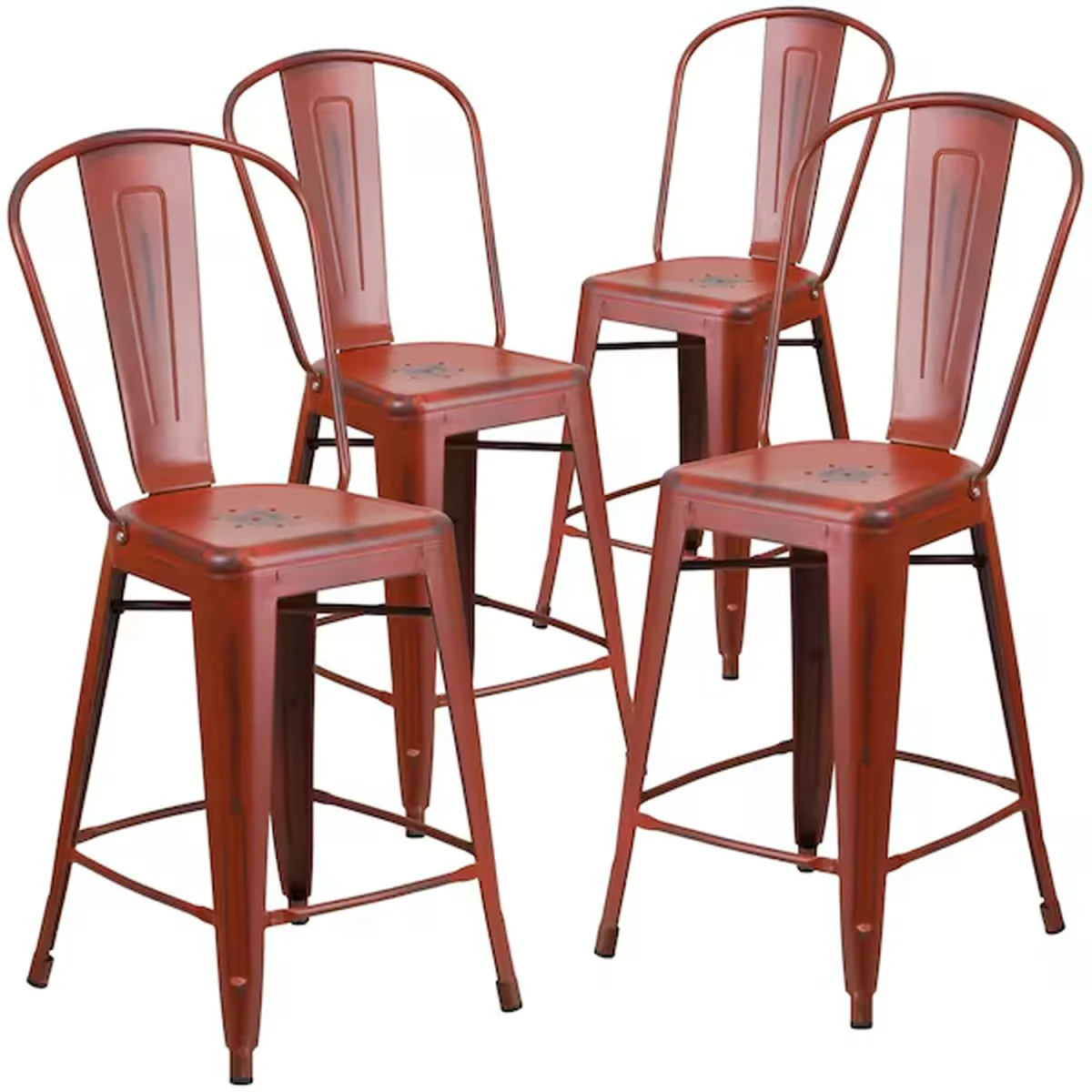 FWStyle 24 Inch Distressed Metal Indoor and Outdoor Counter High Stools - Red – image 2