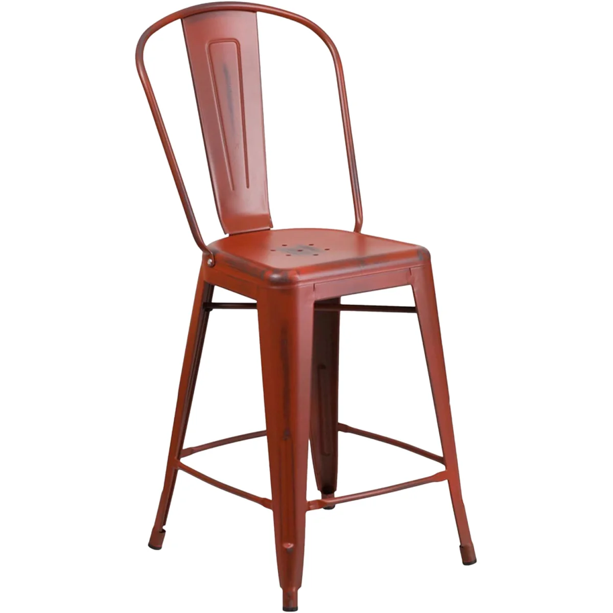 FWStyle 24 Inch Distressed Metal Indoor and Outdoor Counter High Stools - Red – image 3