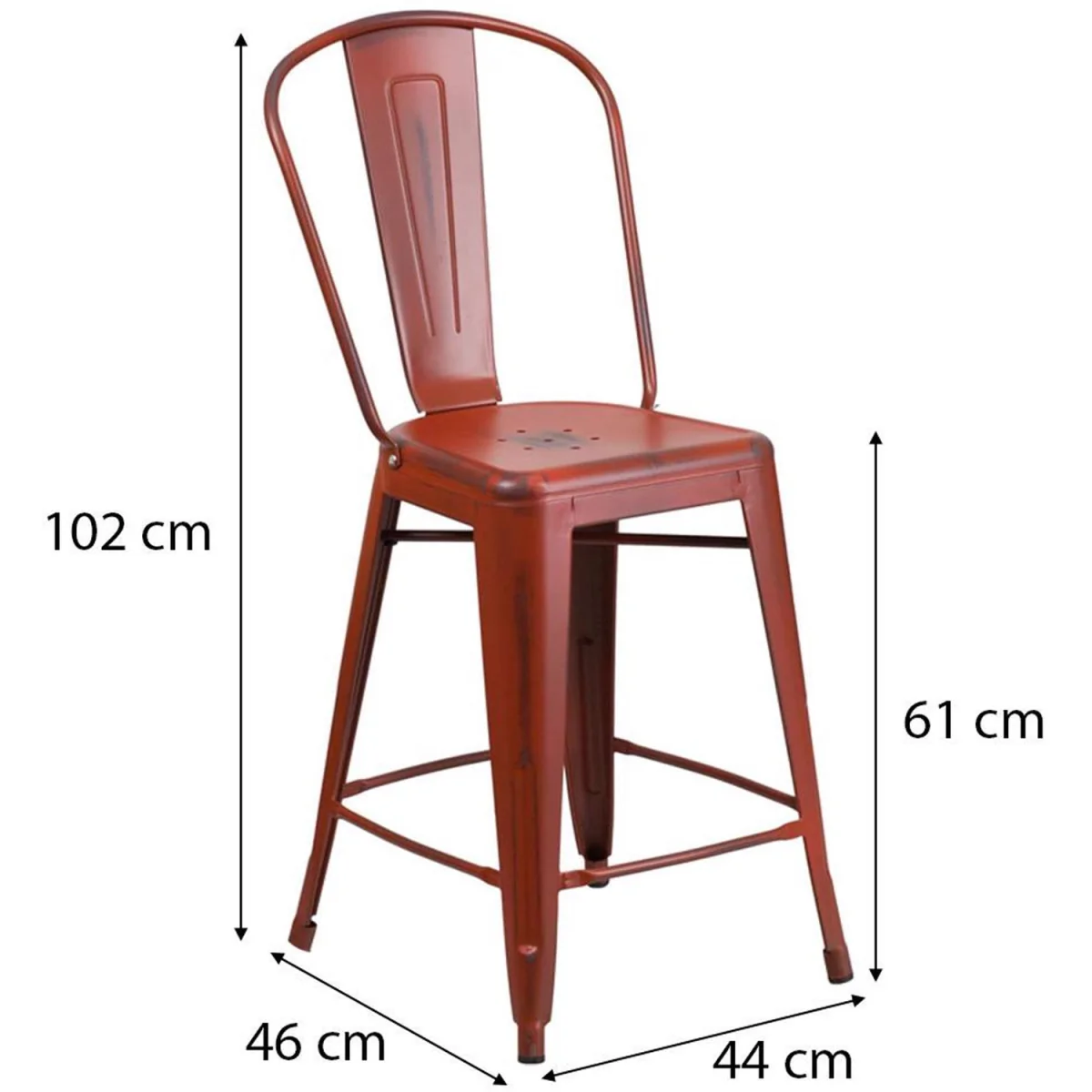 FWStyle 24 Inch Distressed Metal Indoor and Outdoor Counter High Stools - Red – image 6