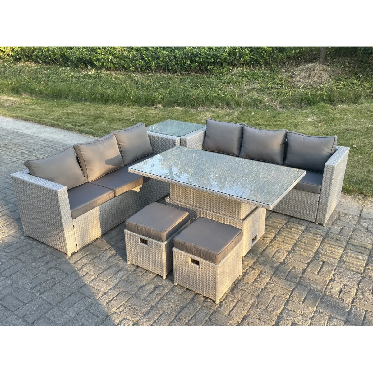Rattan Garden Funiture Set Side Coffee Tea Table Stool - Light Grey Mixed – image 2