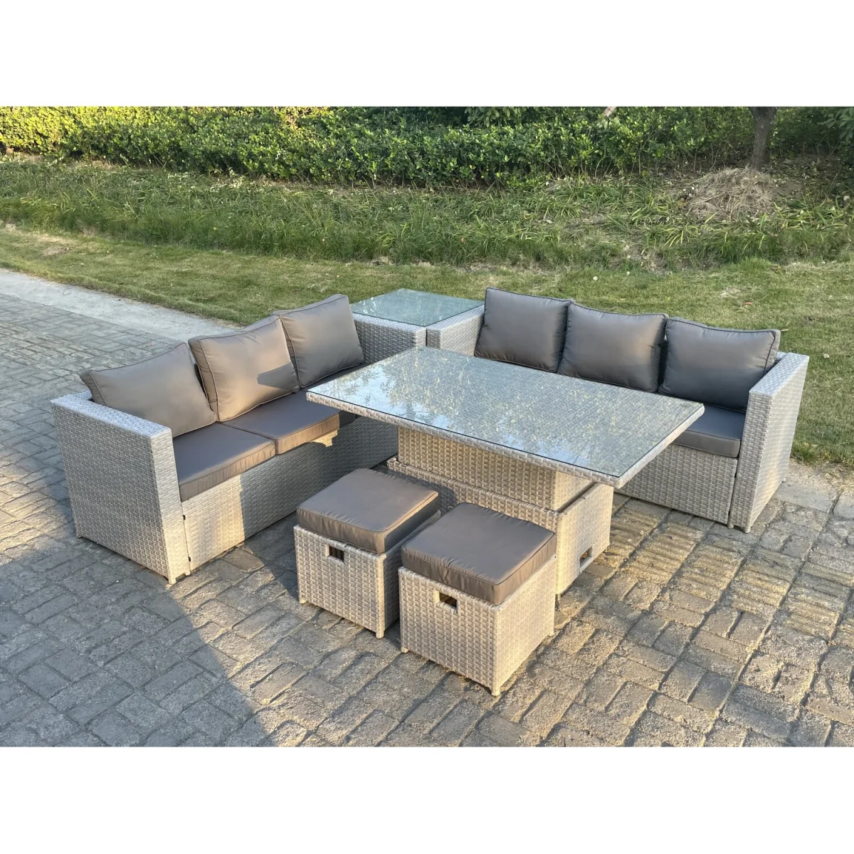 Rattan Garden Funiture Set Side Coffee Tea Table Stool - Light Grey Mixed – image 5