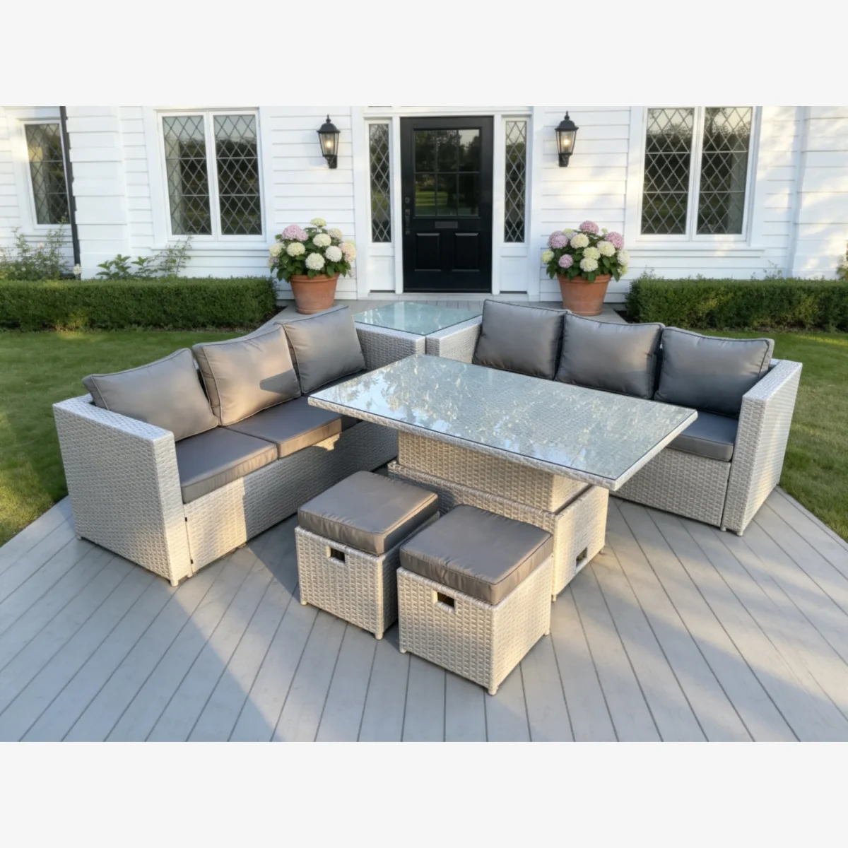Rattan Garden Funiture Set Side Coffee Tea Table Stool - Light Grey Mixed – image 1