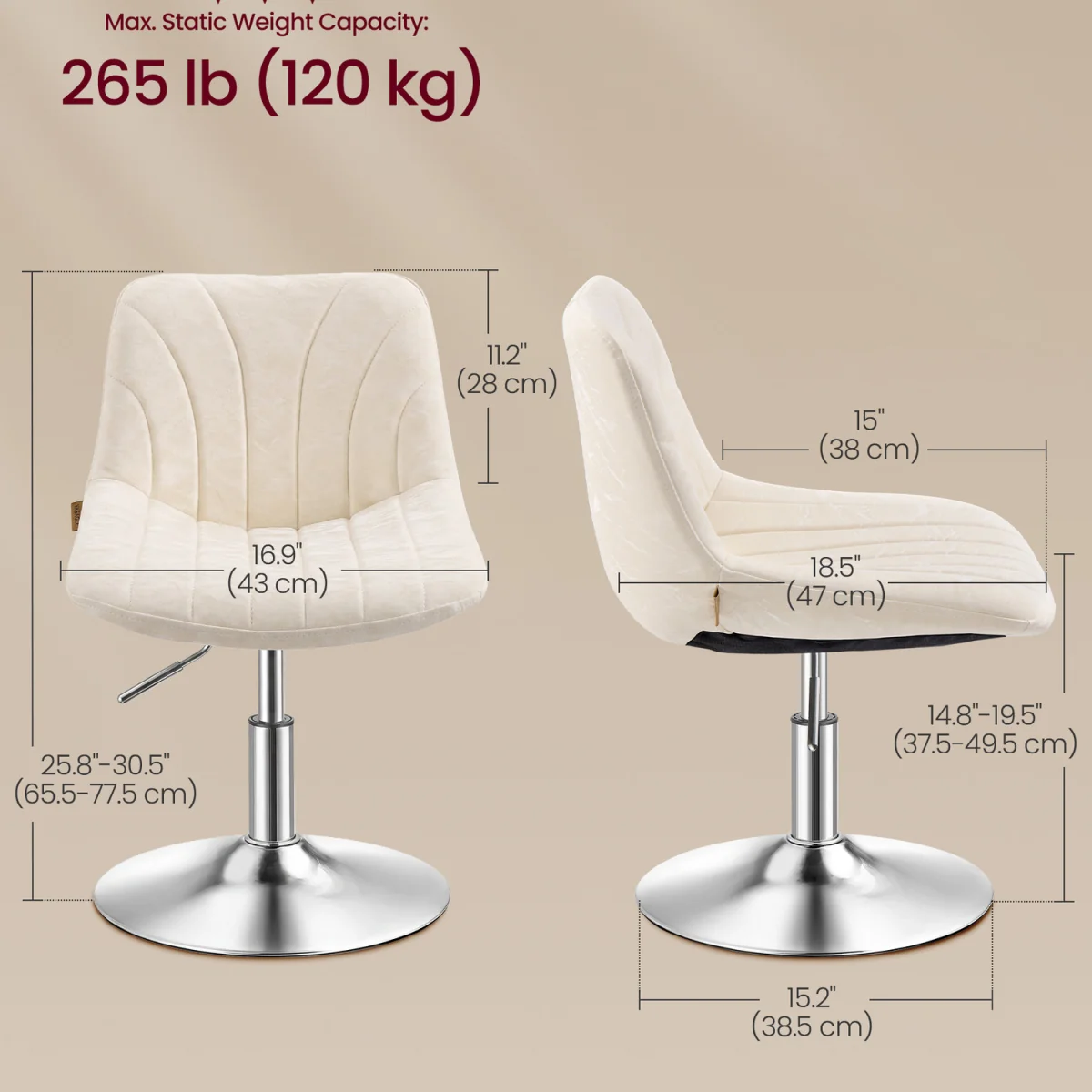 Adjustable Swivel Dressing Stool With Backrest - White – image 4