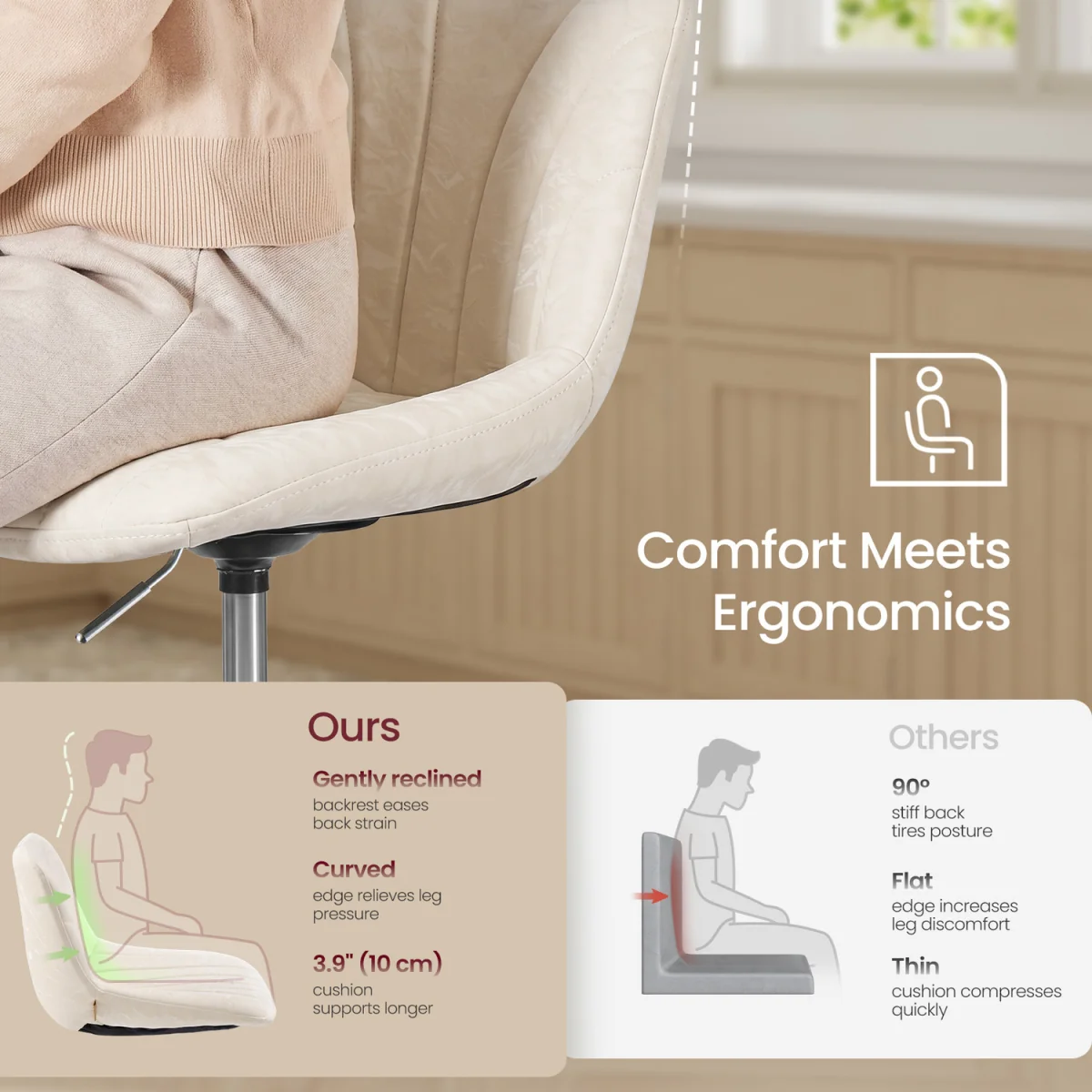 Adjustable Swivel Dressing Stool With Backrest - White – image 5