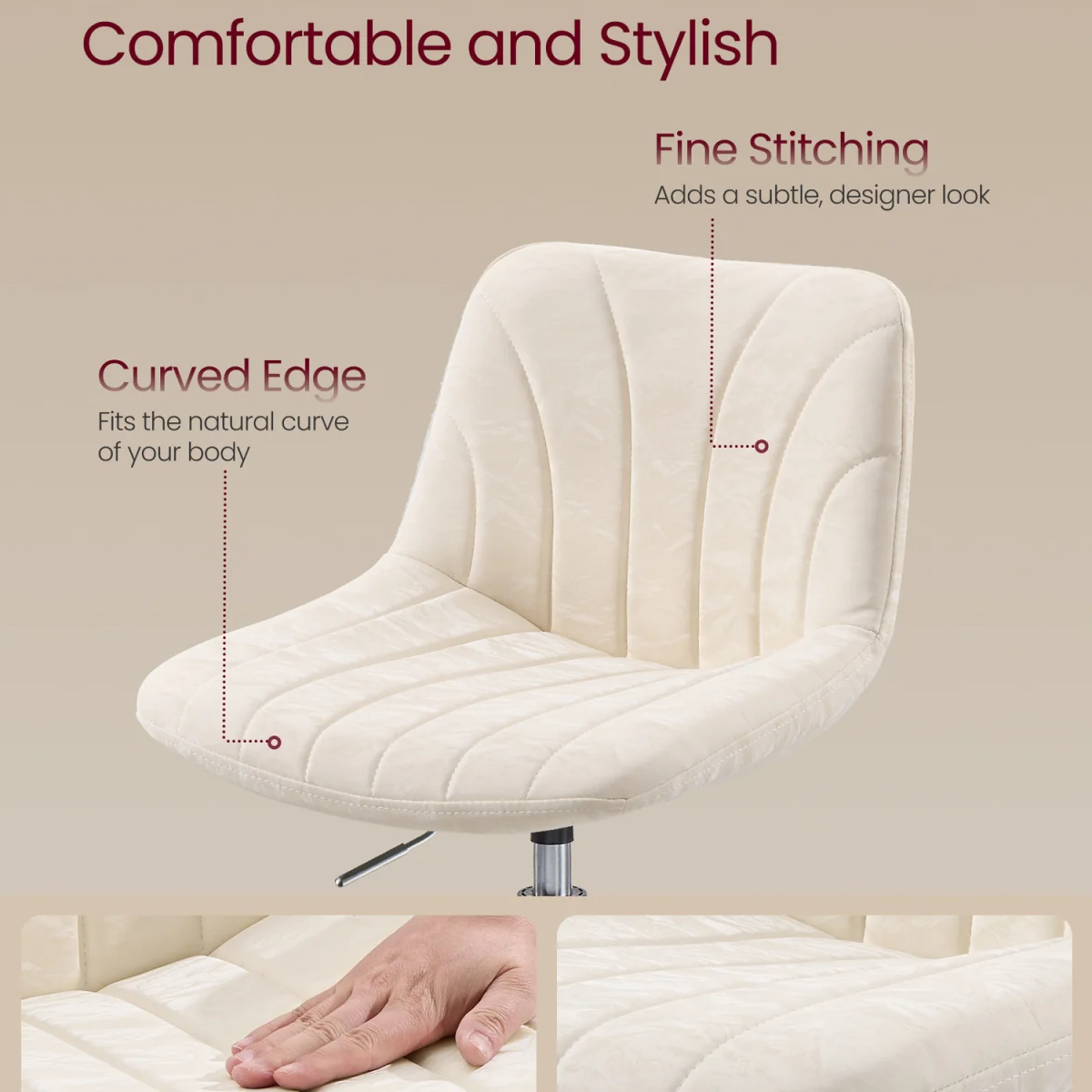 Adjustable Swivel Dressing Stool With Backrest - White – image 7