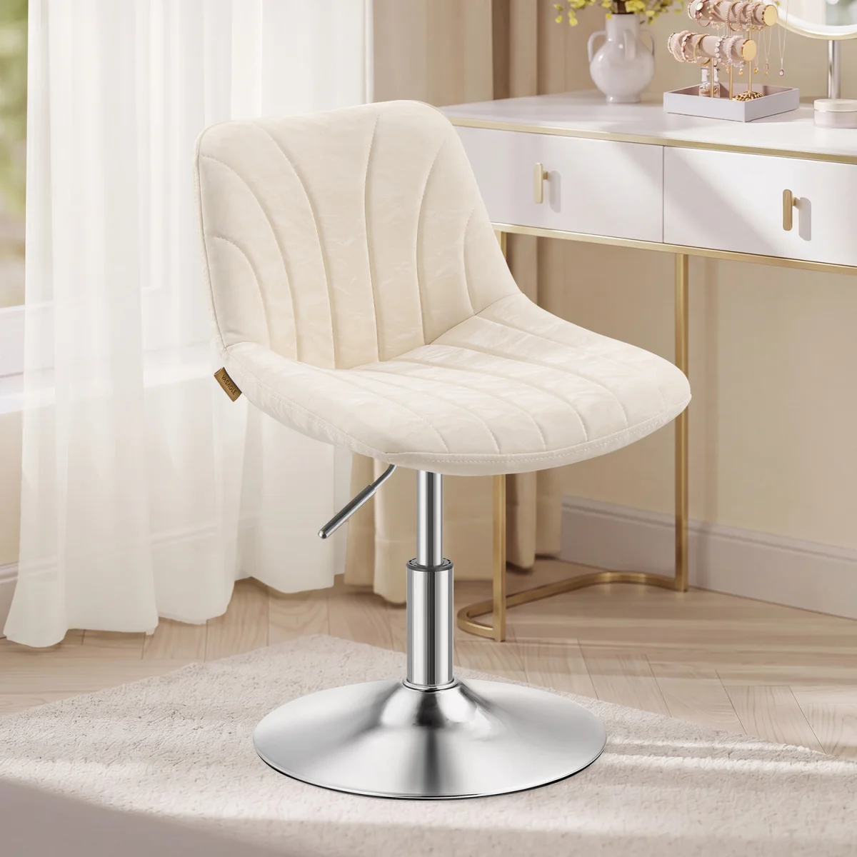 Adjustable Swivel Dressing Stool With Backrest - White – image 1