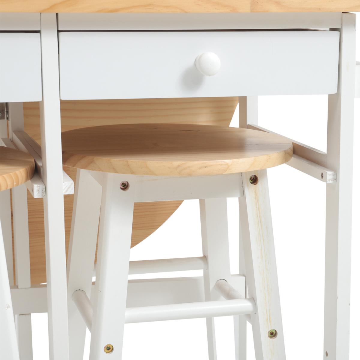 Kitchen Veg Fruit Storage Trolley Rack Rolling Cart Foldable With 2 Stool - White – image 5