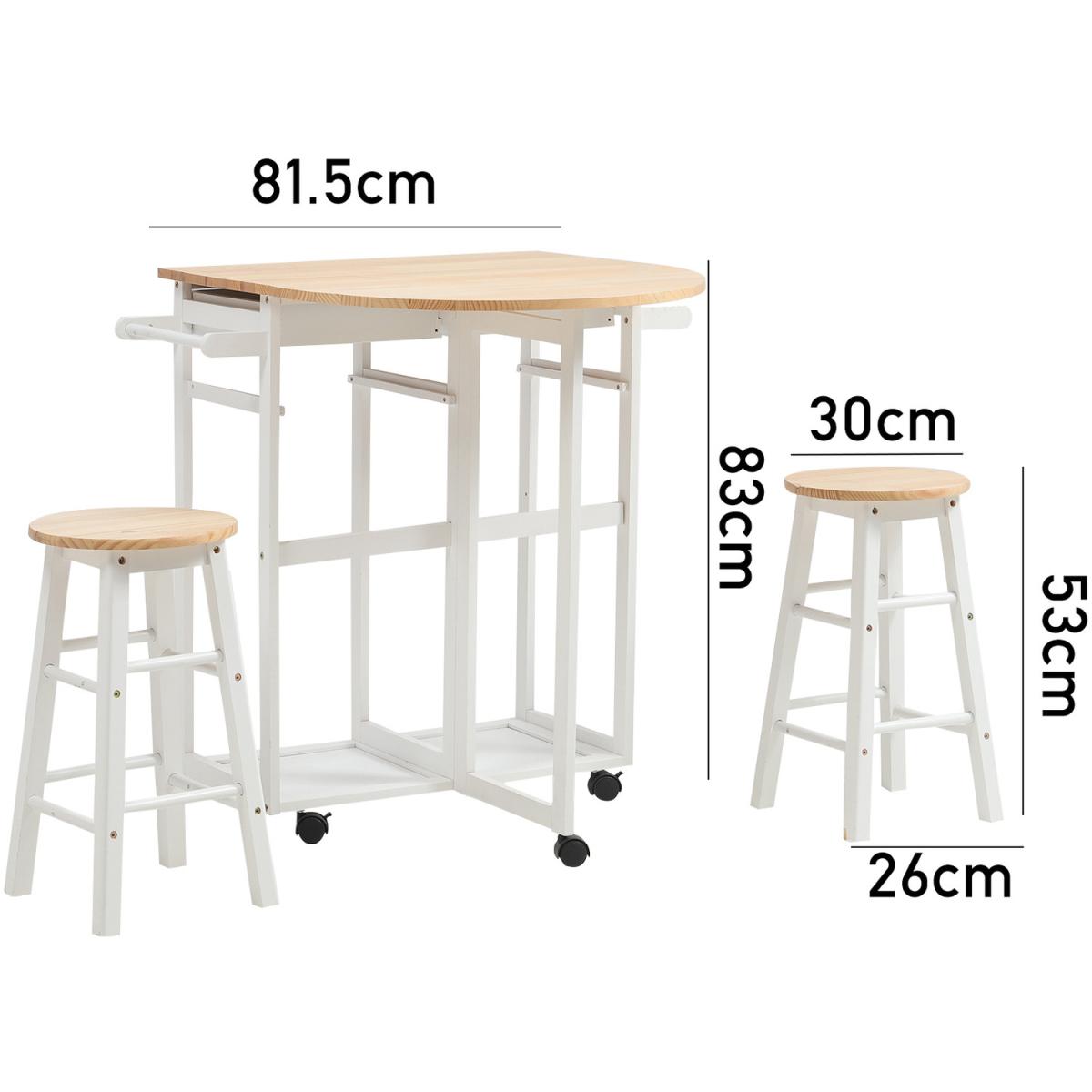 Kitchen Veg Fruit Storage Trolley Rack Rolling Cart Foldable With 2 Stool - White – image 6