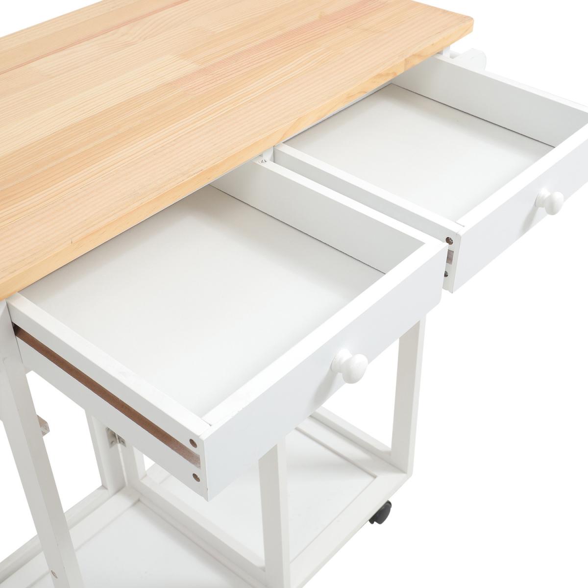 Kitchen Veg Fruit Storage Trolley Rack Rolling Cart Foldable With 2 Stool - White – image 7