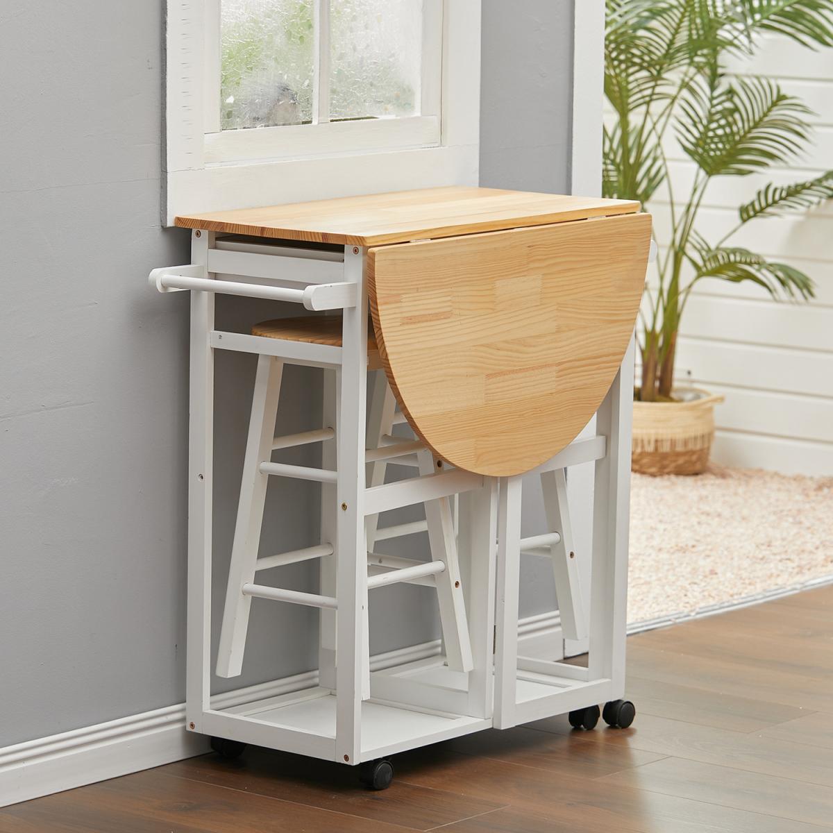 Kitchen Veg Fruit Storage Trolley Rack Rolling Cart Foldable With 2 Stool - White – image 8