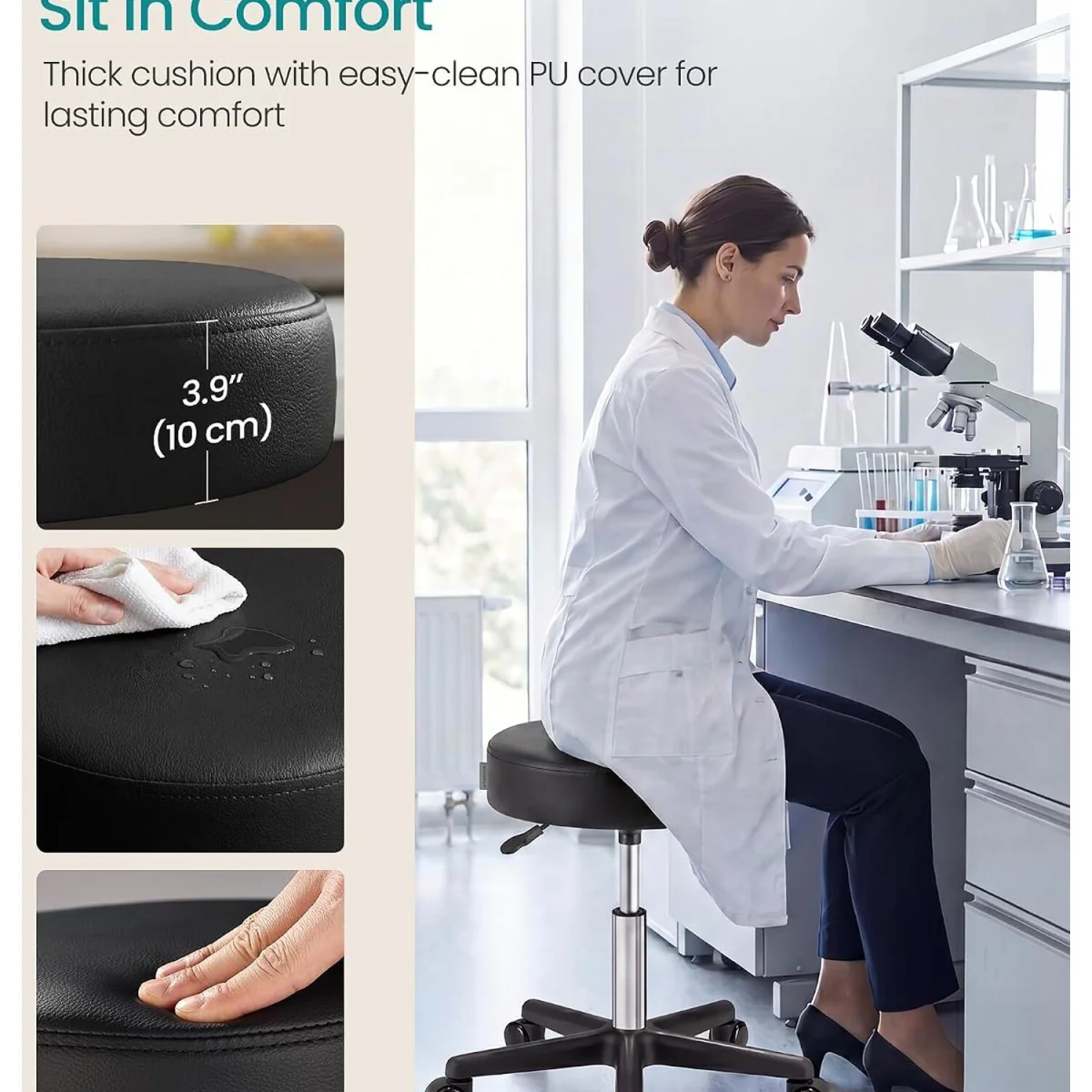 SONGMICS Rolling Stool - Black – image 2