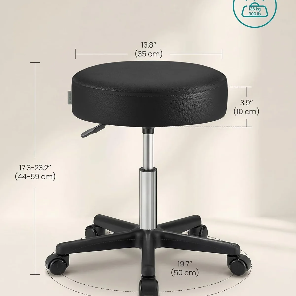 SONGMICS Rolling Stool - Black – image 3