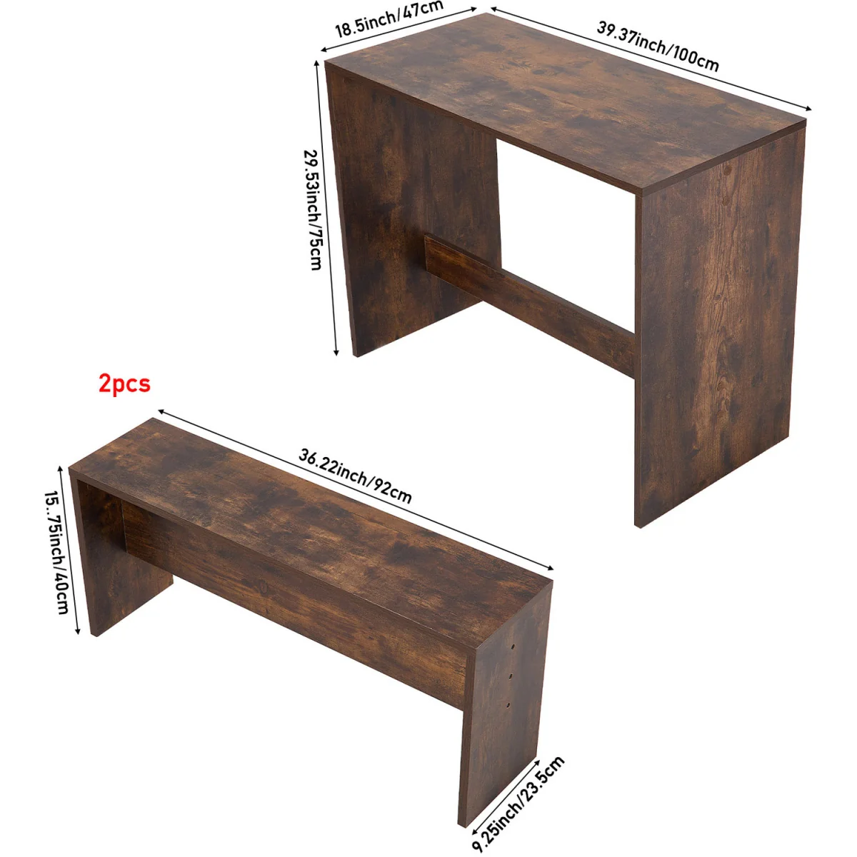 Retro Dining Table and 2 Stool Set - Brown – image 2