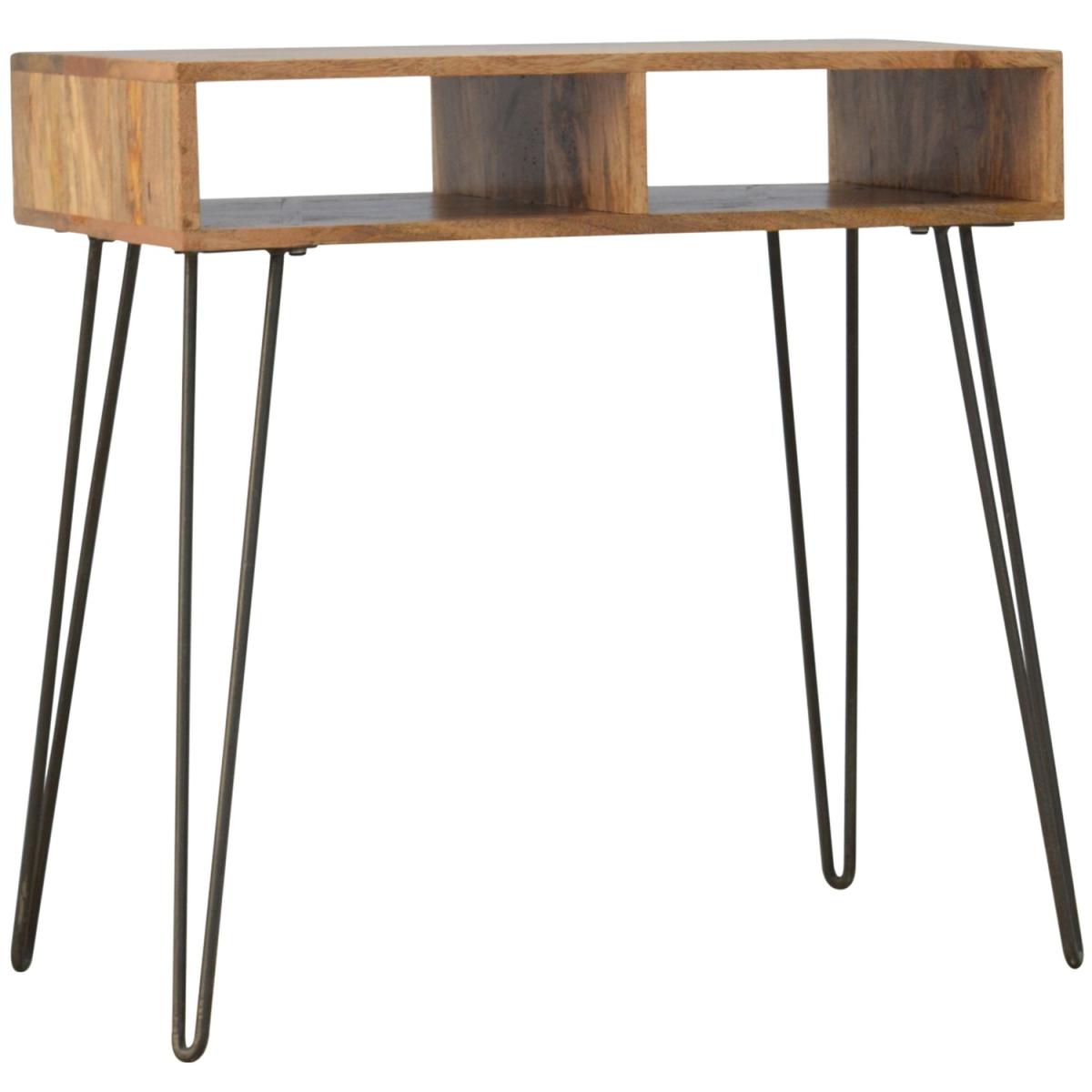 Solid Wood Iron Base Writing Desk With Stool - Brown – image 2