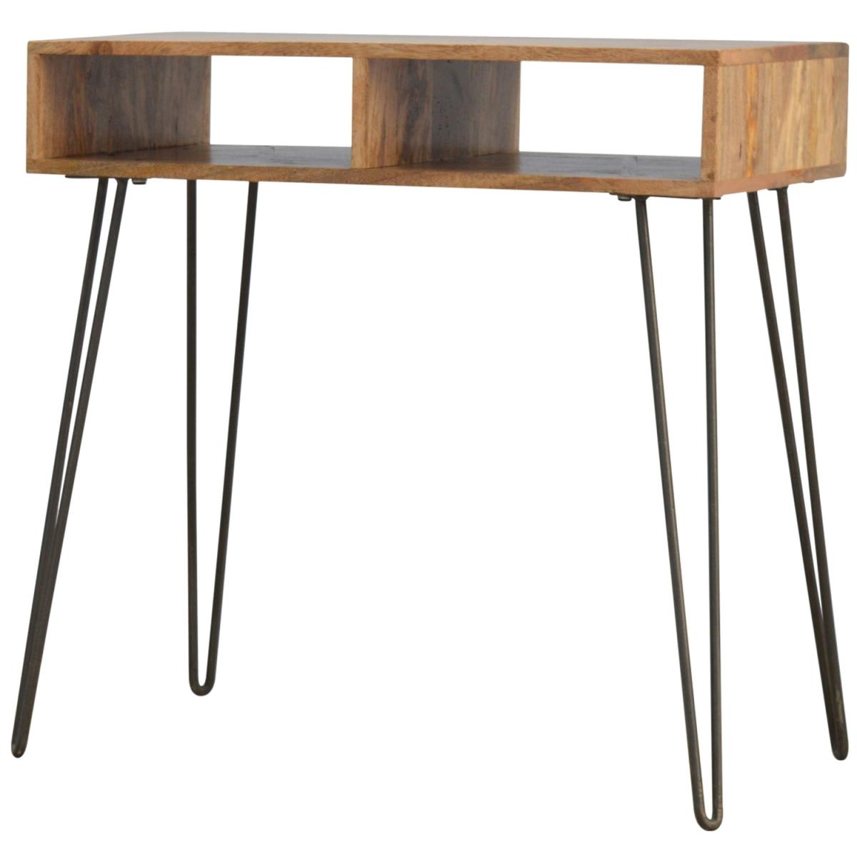 Solid Wood Iron Base Writing Desk With Stool - Brown – image 3