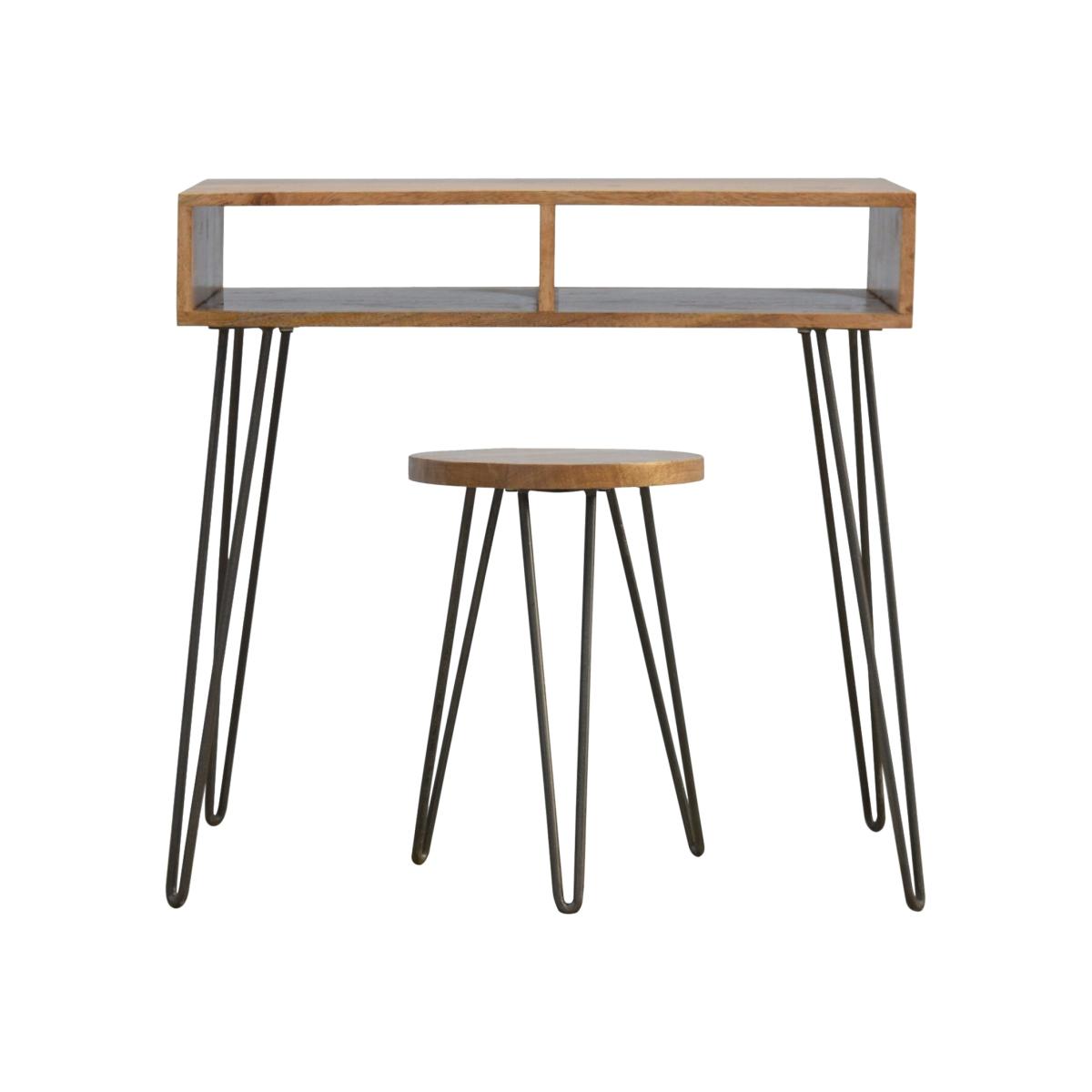 Solid Wood Iron Base Writing Desk With Stool - Brown – image 1